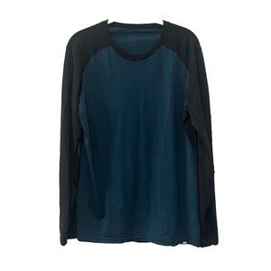 REI Co-op Base Layer Men’s Medium Blue Black Merino Wool T-Shirt Long Sleeve